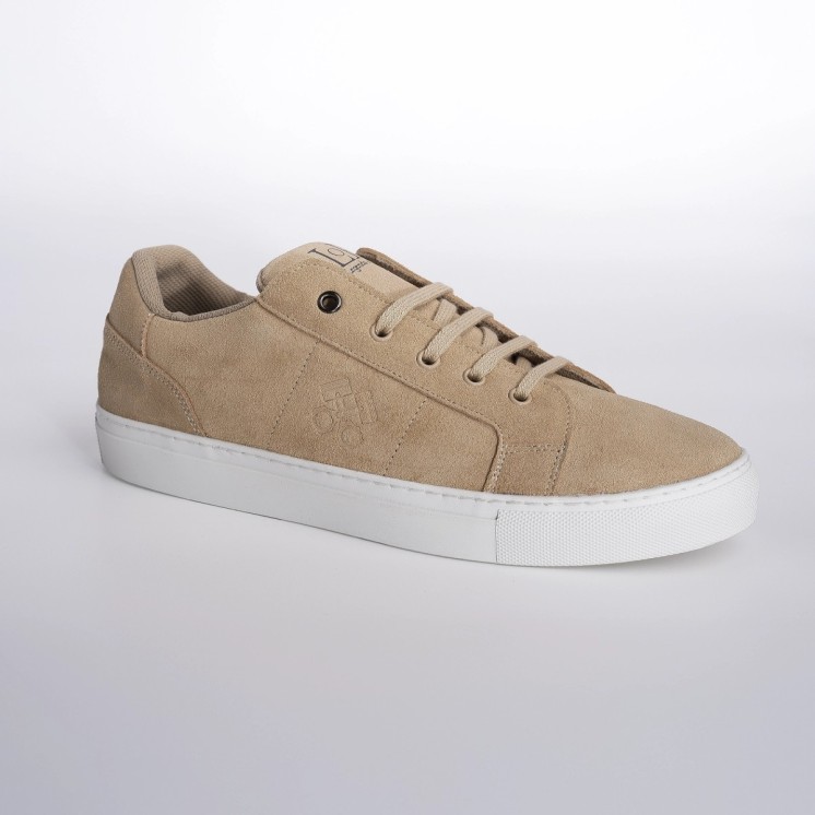 Zapatilla Kyalami de serraje beige para hombre en vista oblicua