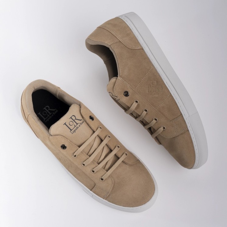 Zapatillas Kyalami de serraje beige para hombre vista superior y lateral